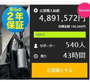 MOJIETUスマート空気入れは12月中にリターン発送できそうです